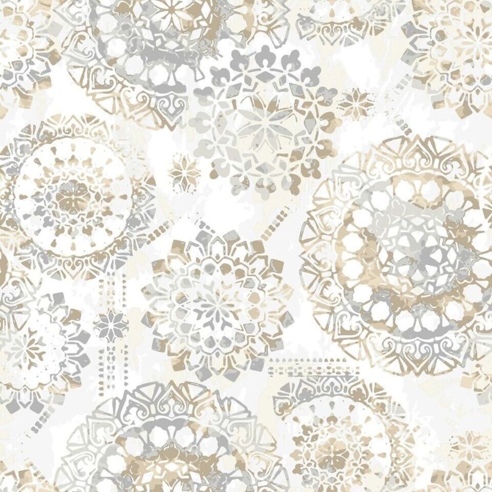 RoomMates Peel & Stick Wallpaper Roll Bohemian Floral Medallion Gray Beige Boho